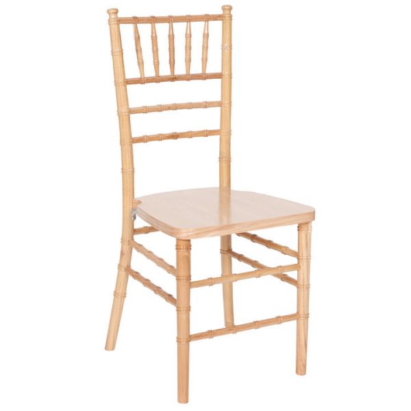 Ballroom Chair with White Cushion, Natural Wood