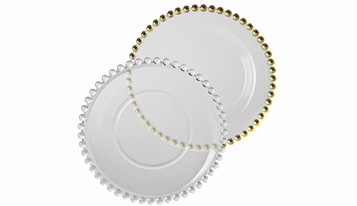 Charger Plates Glass Gold Beaded
